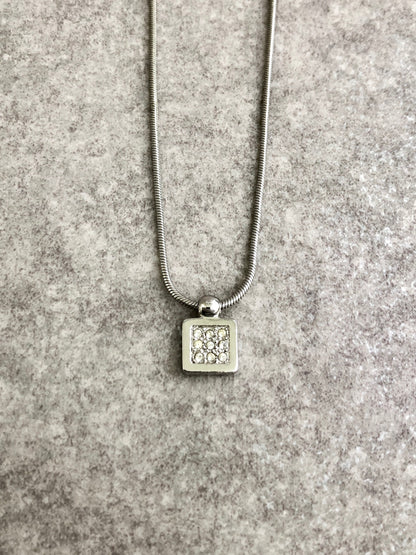 Christian Dior Square Motif Rhinestone Necklace Silver Vintage b75kzu