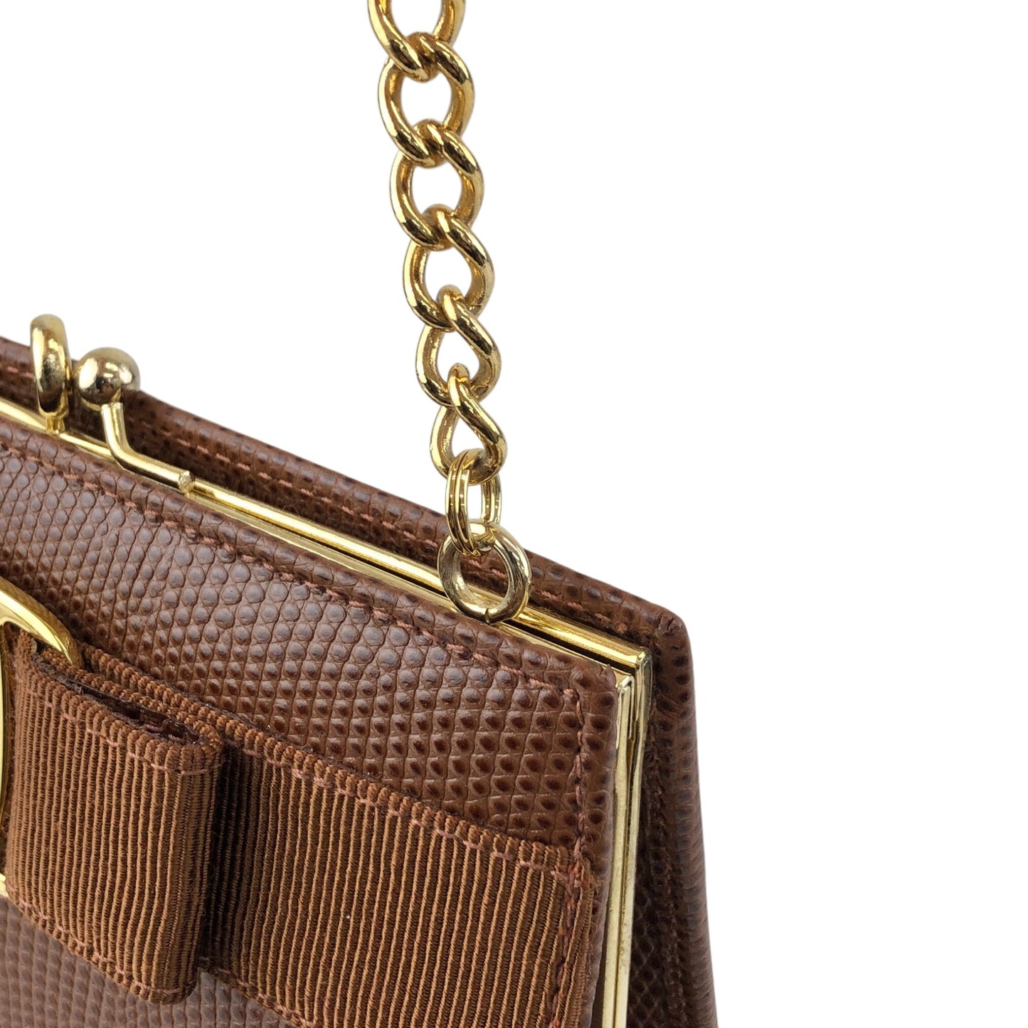 Salvatore Ferragamo Vala Ribbon Chain Shoulder bag Brown Vintage i66575