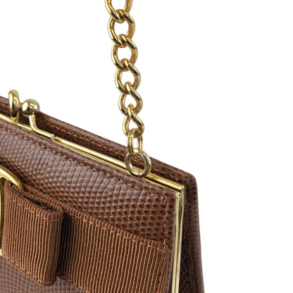 Salvatore Ferragamo Vala Ribbon Chain Shoulder bag Brown Vintage i66575