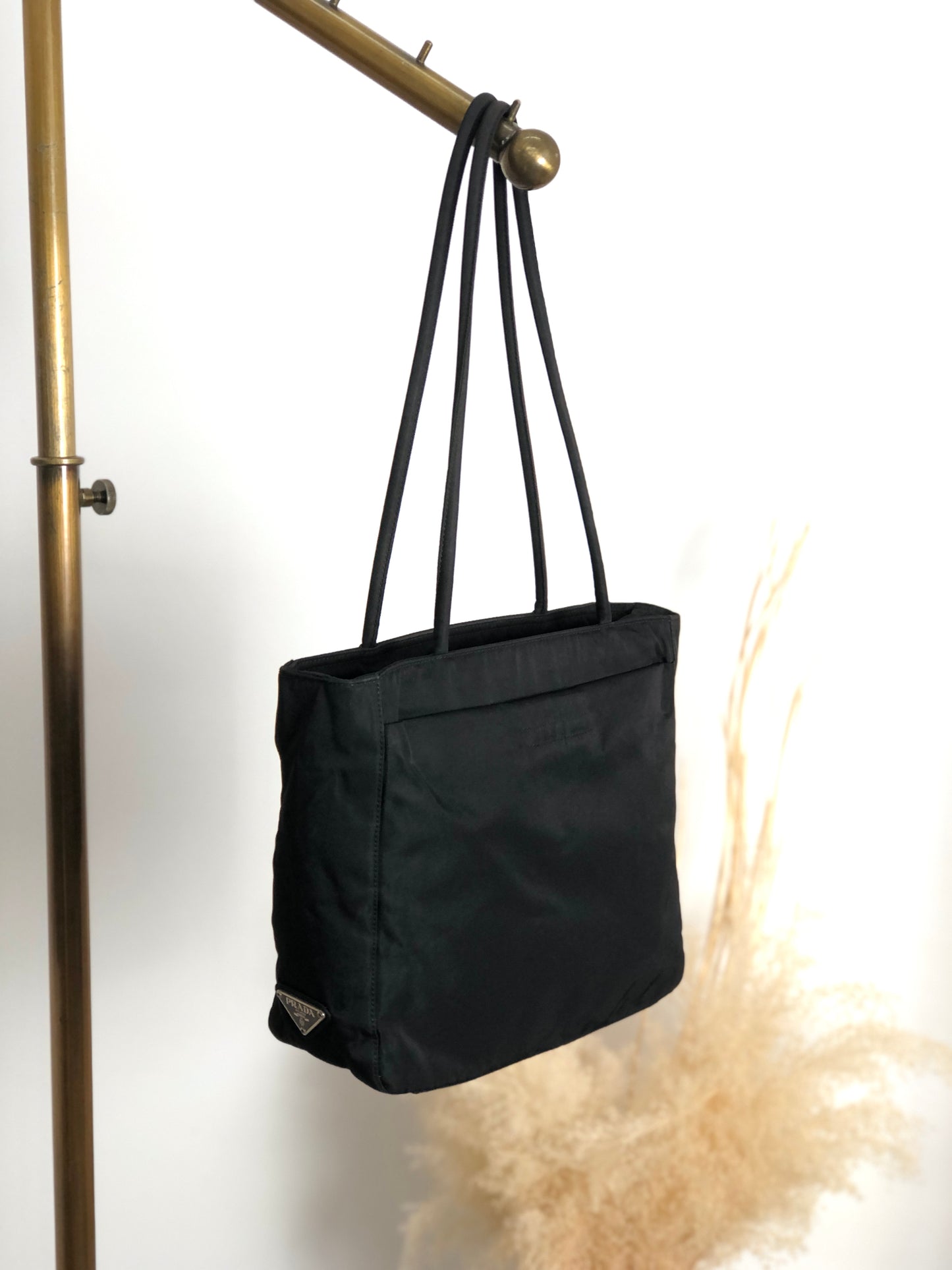 PRADA Tessuto Triangle Logo Totebag Black Vintage bfw3nz