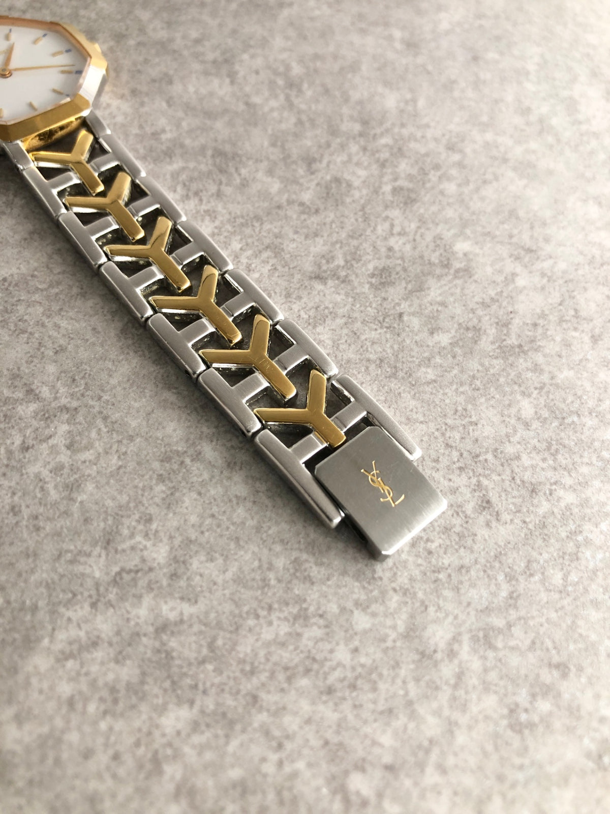 Yves Saint Laurent YSL Logo Quartz Watch Silver×Gold Vintage paum2s