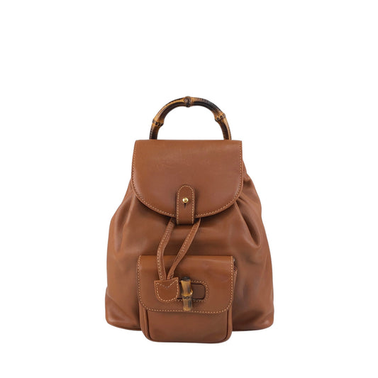GUCCI Bamboo Front Pocket Backpack Brown Vintage jfzn8g