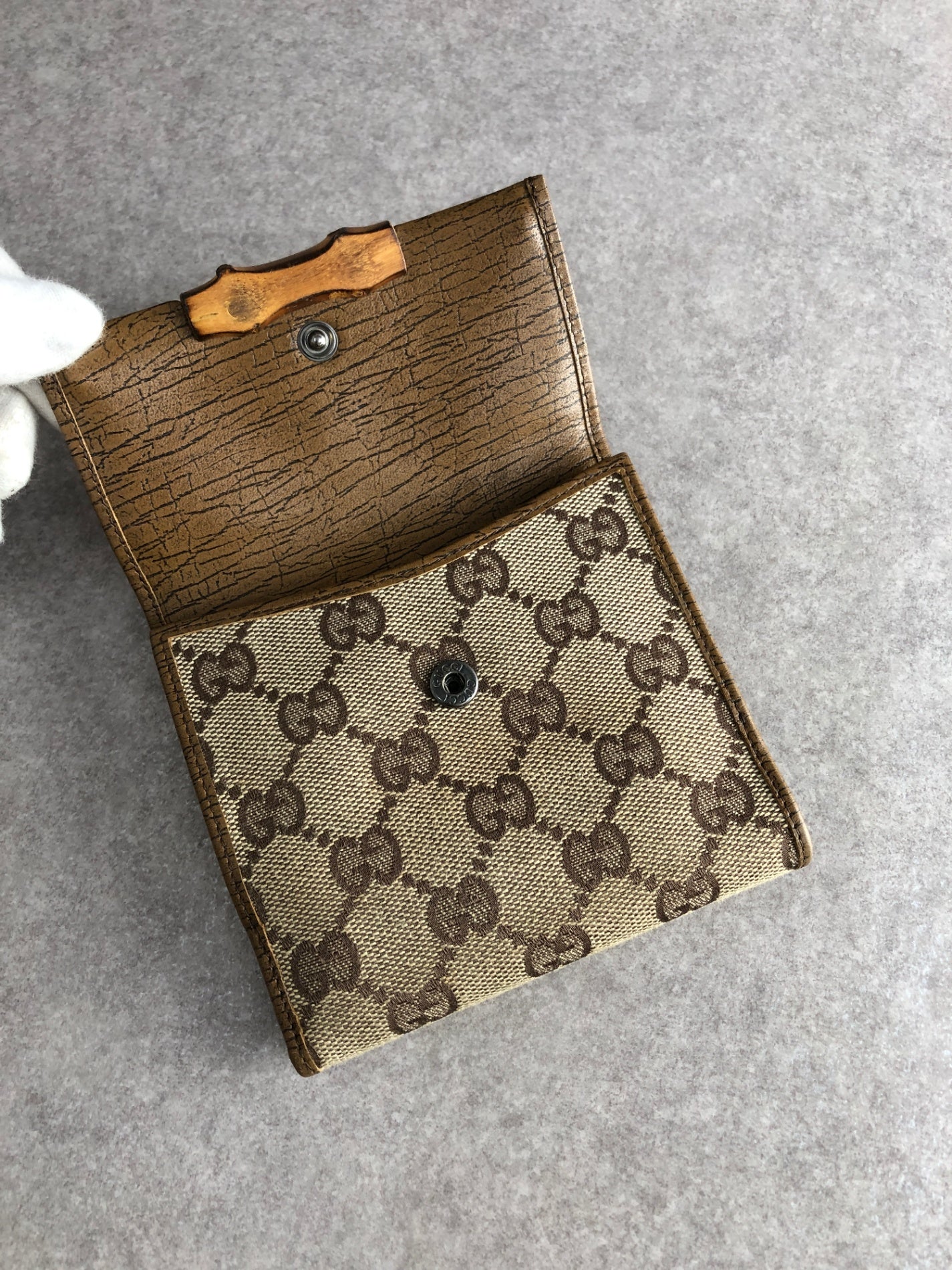 GUCCI Bamboo GG Canvas Folded Wallet Brown Vintage nex8st