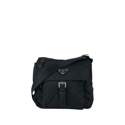 PRADA Tessuto Triangle Logo Front Buckle Shoulder bag Black Vintage 6dj6hu