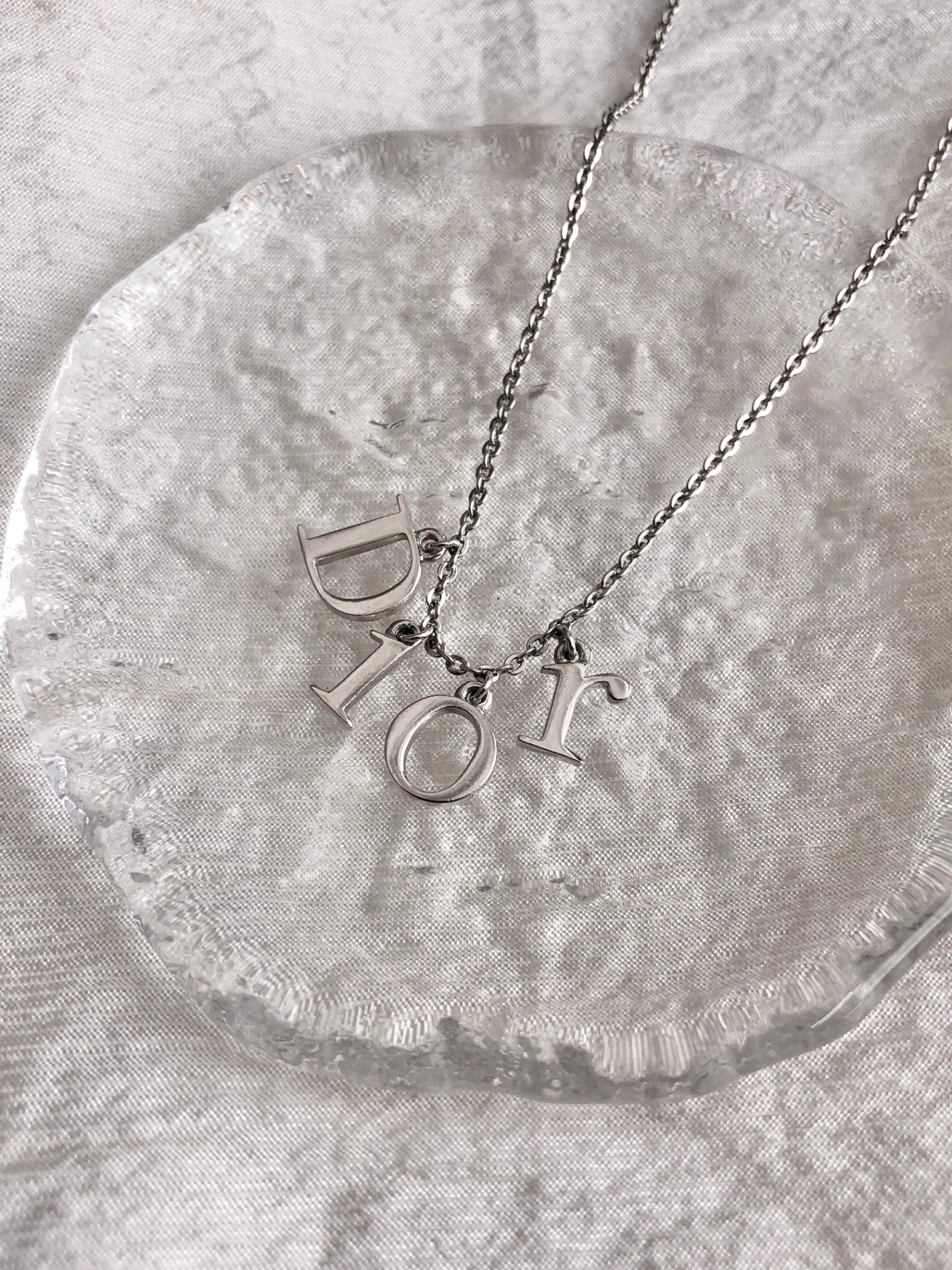 Christian Dior Logo Motif Necklace Silver Vintage 4vs2mn