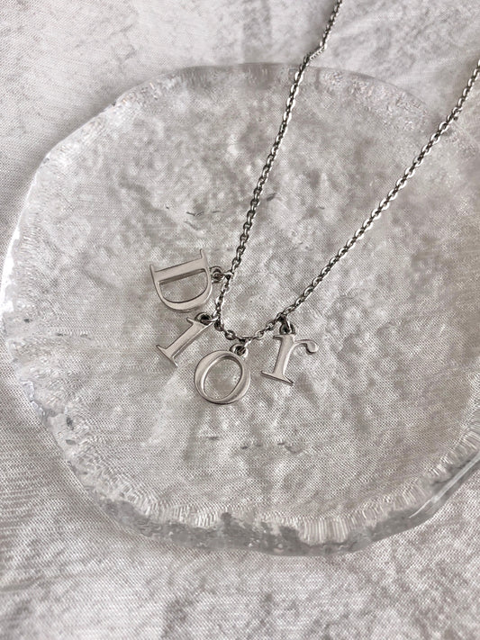 Christian Dior Logo Motif Necklace Silver Vintage 4vs2mn