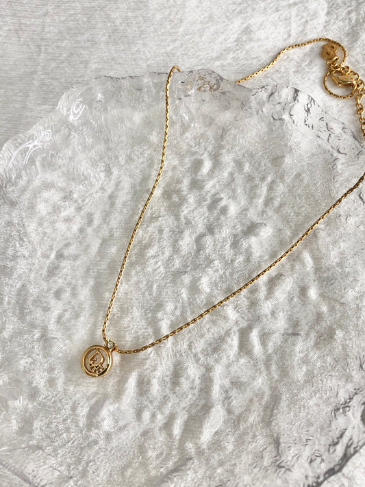 Christian Dior Logo Motif Rhinestone Necklace Gold Vintage 7ghskj