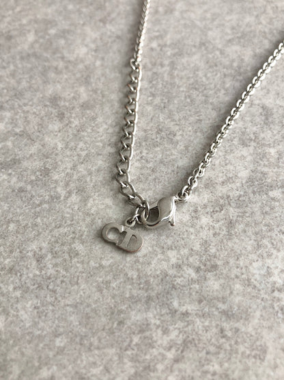 Christian Dior Logo Charm Necklace Silver Vintage wfizes