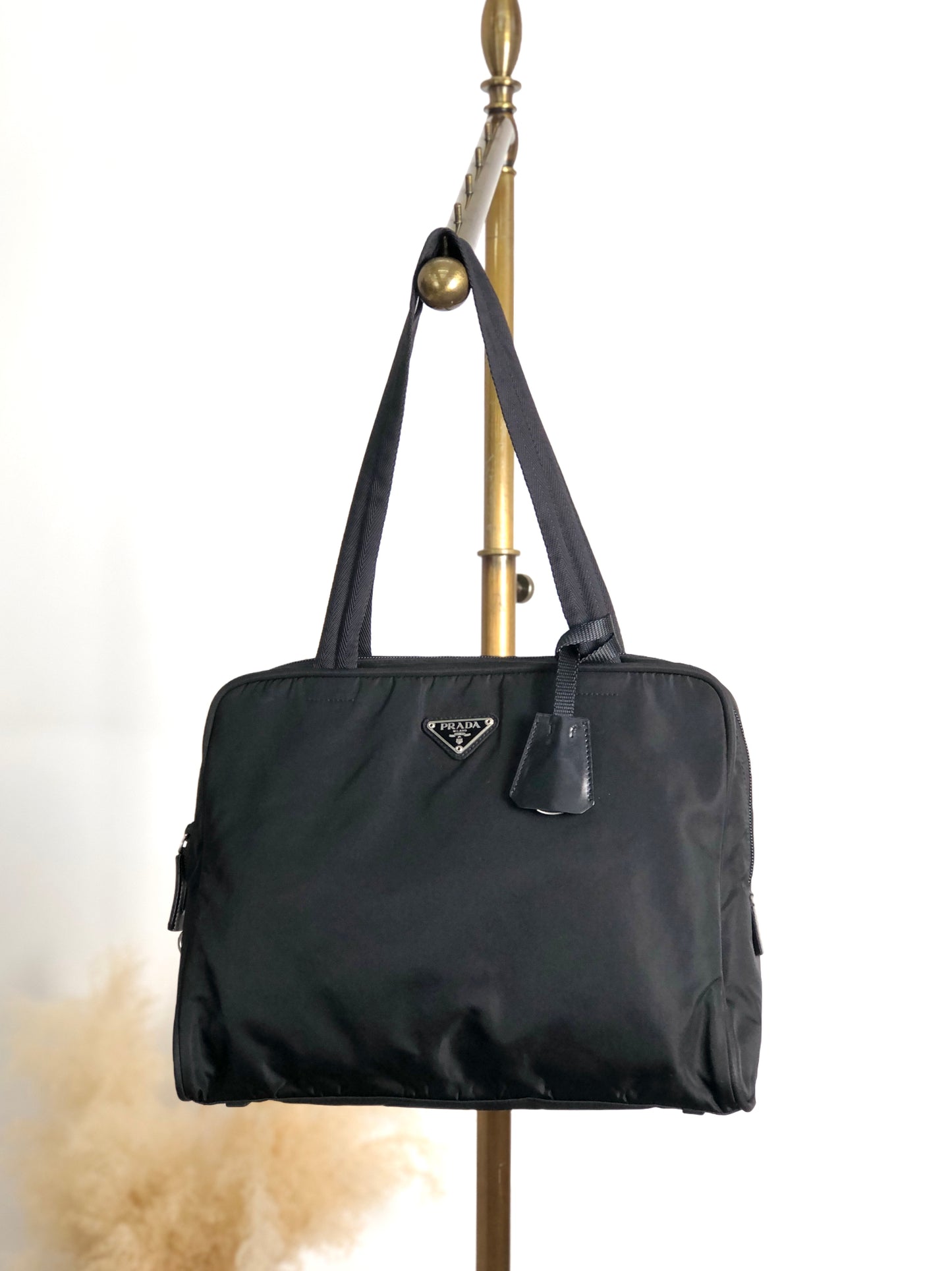 PRADA Tessuto Triangle Logo Totebag Black Vintage mcdeah