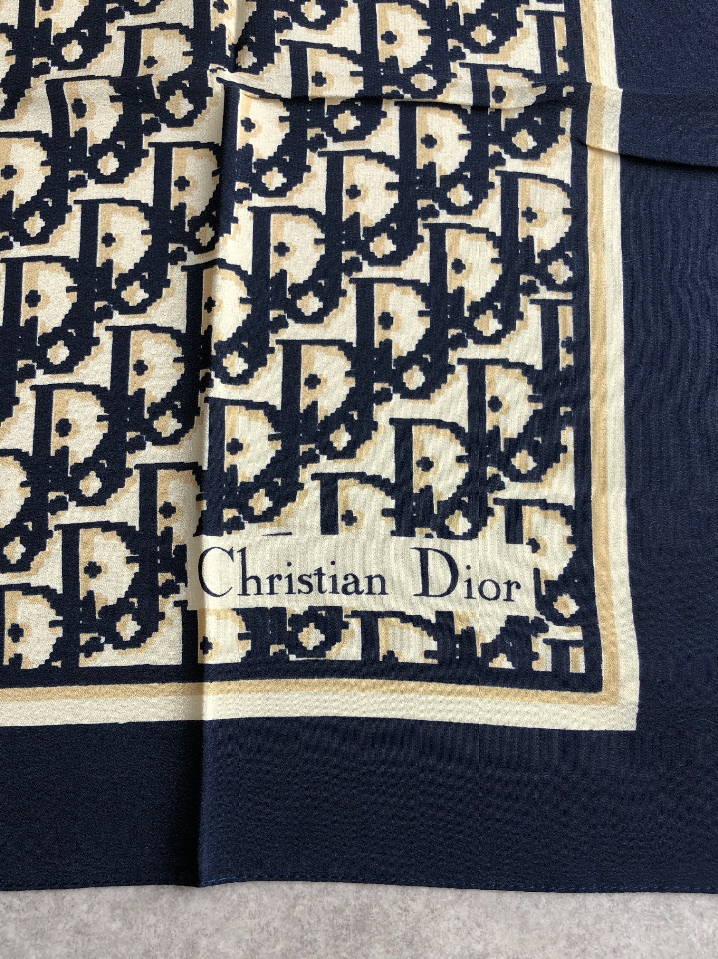 Christian Dior Silk Scarf Navy Vintage wt6sun