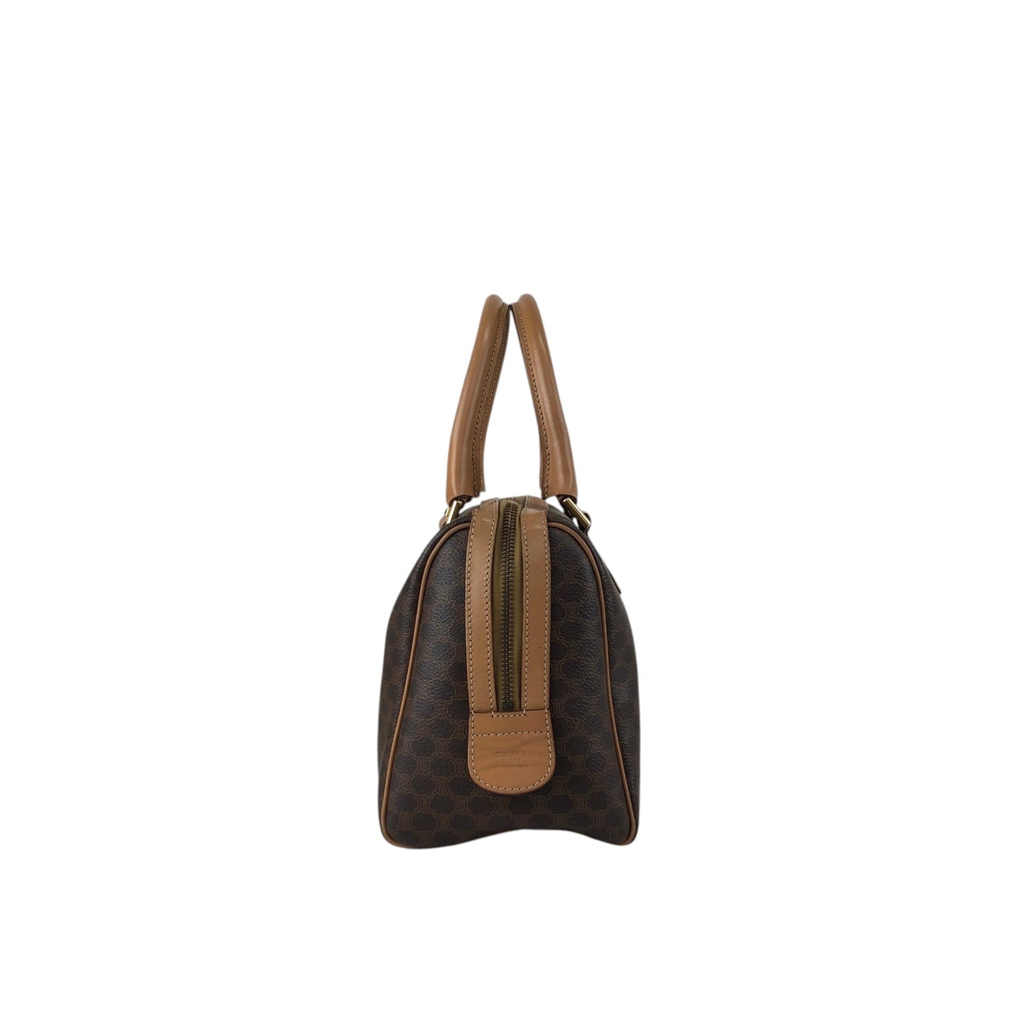 CELINE Macadam Blason Small Boston bag Handbag Brown Vintage tudkhm
