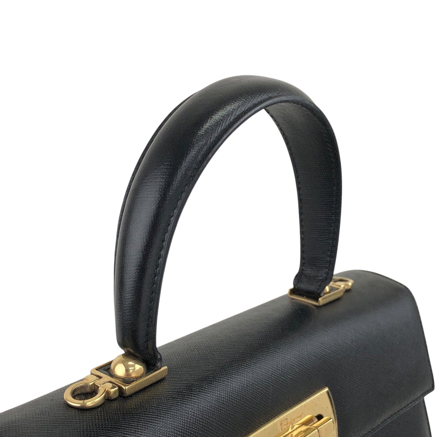 Salvatore Ferragamo Gancini Two-way Handbag Shoulder bag Black Vintage 67icsp