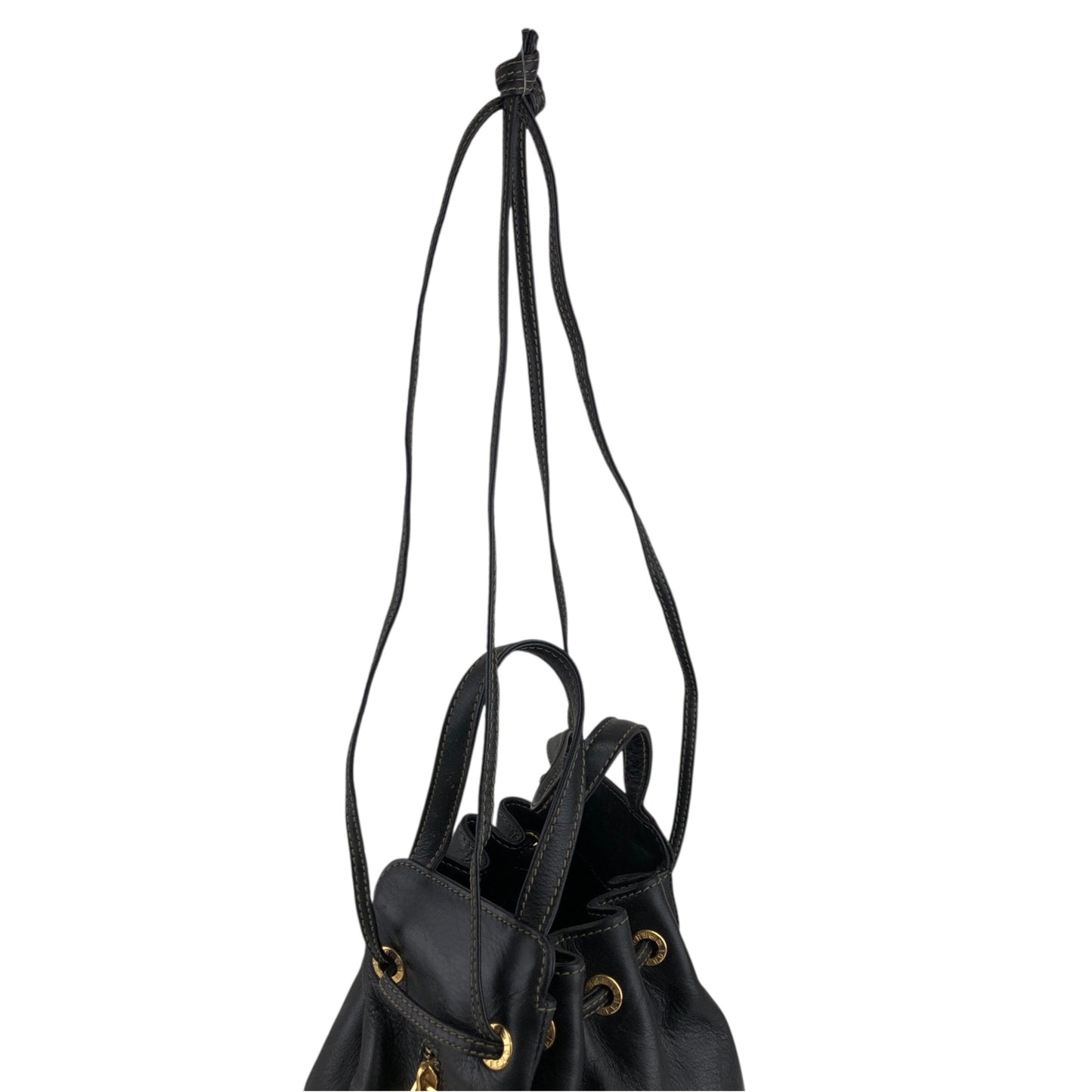 FENDI Logo Drawstring Shoulder bag Black Vintage 5bbkpm