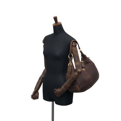 PRADA Logo Handbag Hobobag Brown Vintage c7p34v