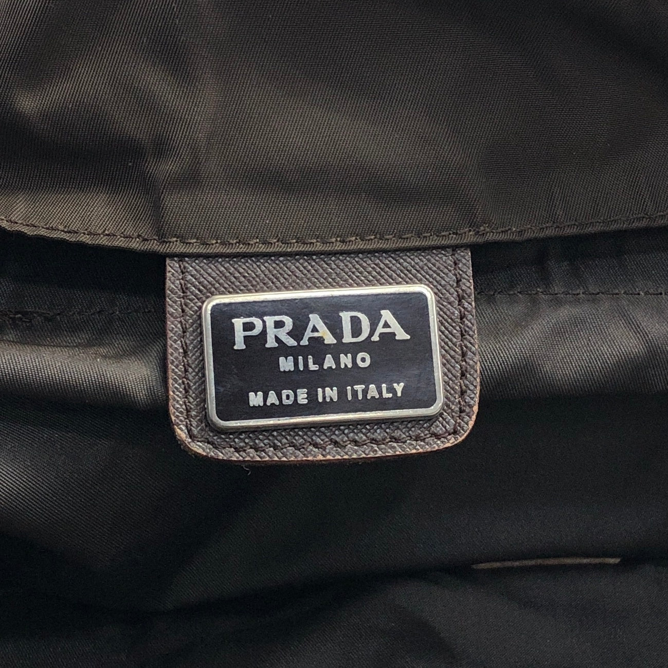 PRADA Triangle Logo Front Buckle Backpack Brown Vintage zuawdm