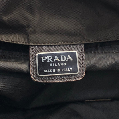 PRADA Triangle Logo Front Buckle Backpack Brown Vintage zuawdm