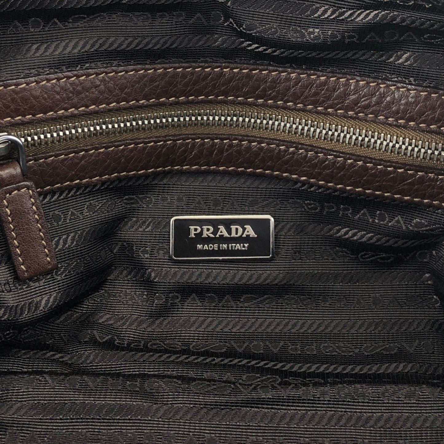 PRADA Logo Embossed Handbag Boston bag Brown Vintage pn7xkf