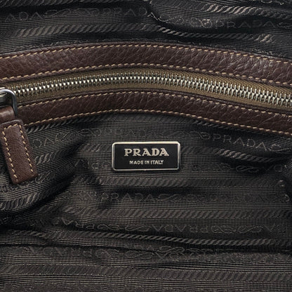 PRADA Logo Embossed Handbag Boston bag Brown Vintage pn7xkf