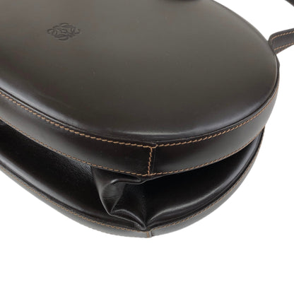 LOEWE Logo Embossed Round Handbag Brown Vintage pyjsv4
