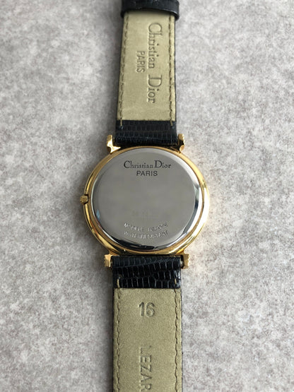 Christian Dior Logo Watch Gold×Black Vintage 76nb8k