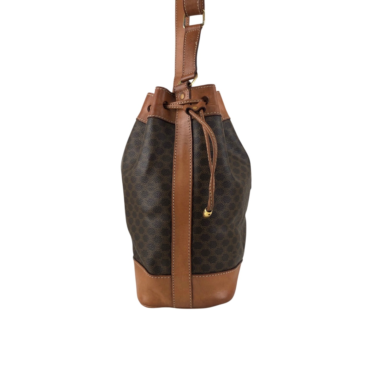 CELINE Macadam Blason Drawstring Shoulder bag Brown Vintage twzgft