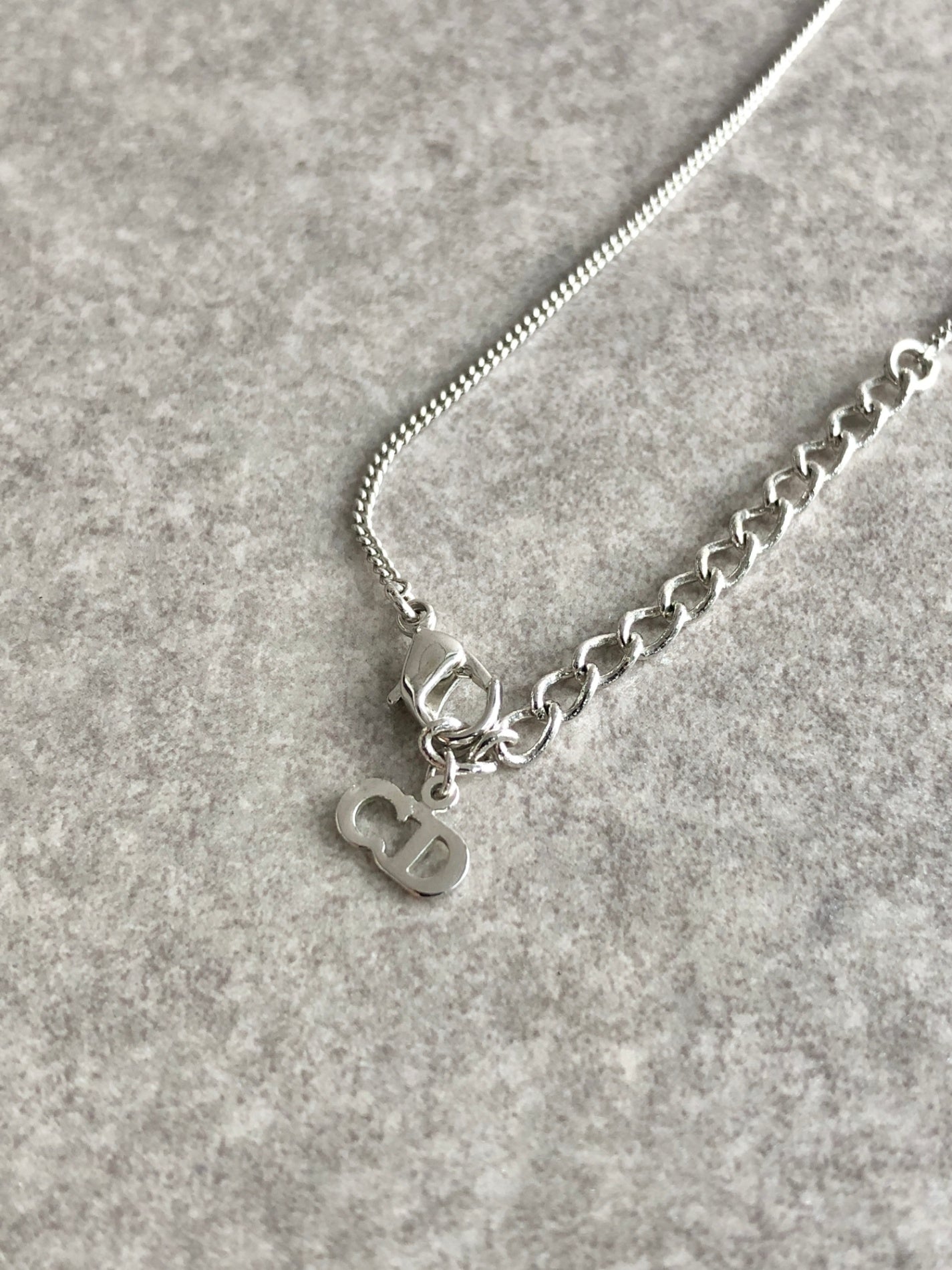 Christian Dior Logo Motif Necklace Silver Vintage 756hyr