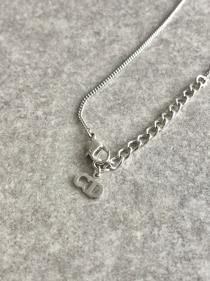 Christian Dior Logo Motif Necklace Silver Vintage 756hyr