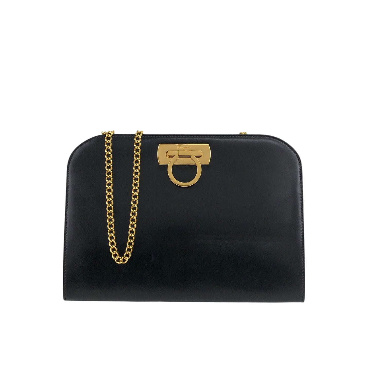 Salvatore Ferragamo Gancini Chain Shoulder bag Black Vintage zhmyy2