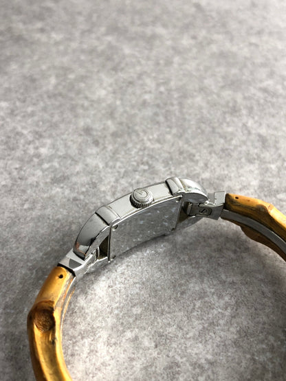 GUCCI Bamboo Quartz Watch Silver 6800L Vintage tckmwp