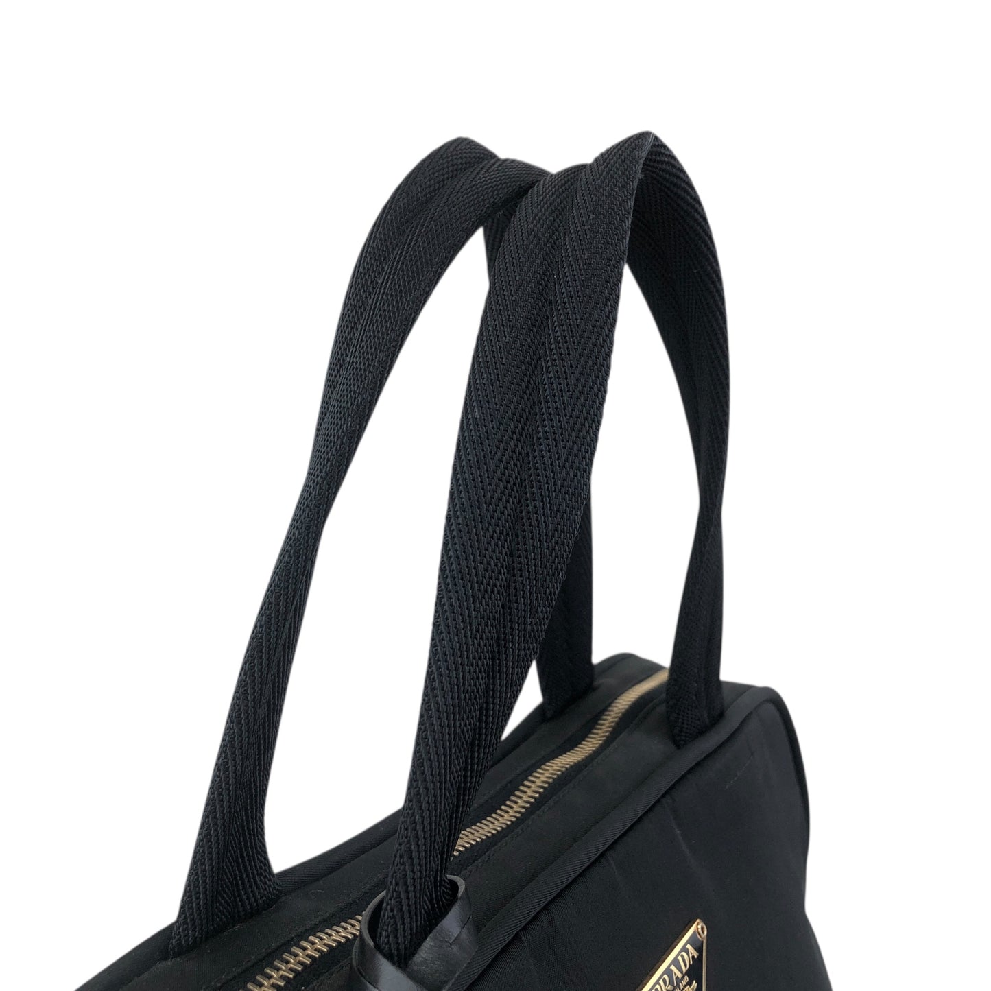 PRADA Tessuto Triangle Logo Padlock Handbag Black Vintage z2waww