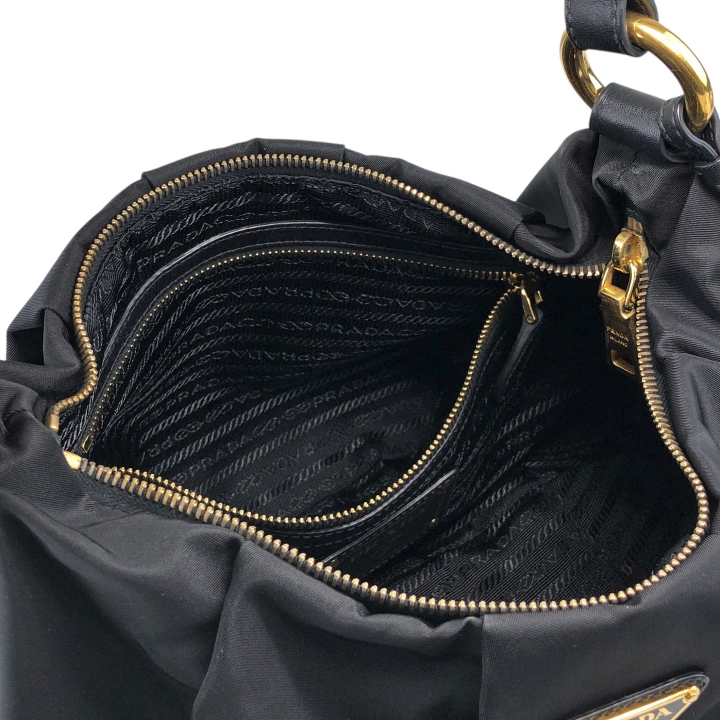PRADA Tessuto Triangle Logo Shoulder bag Hobobag Black Vintage e3vera