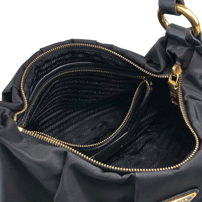 PRADA Tessuto Triangle Logo Shoulder bag Hobobag Black Vintage e3vera
