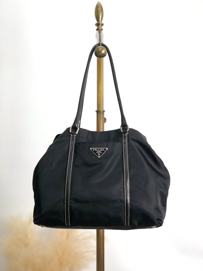 PRADA Tessuto Triangle Logo Totebag Black Vintage 7waabg