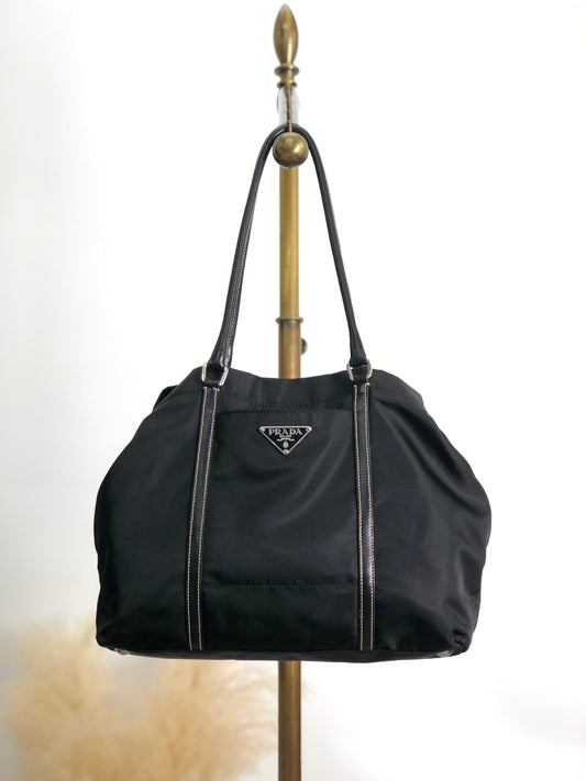 PRADA Tessuto Triangle Logo Totebag Black Vintage 7waabg