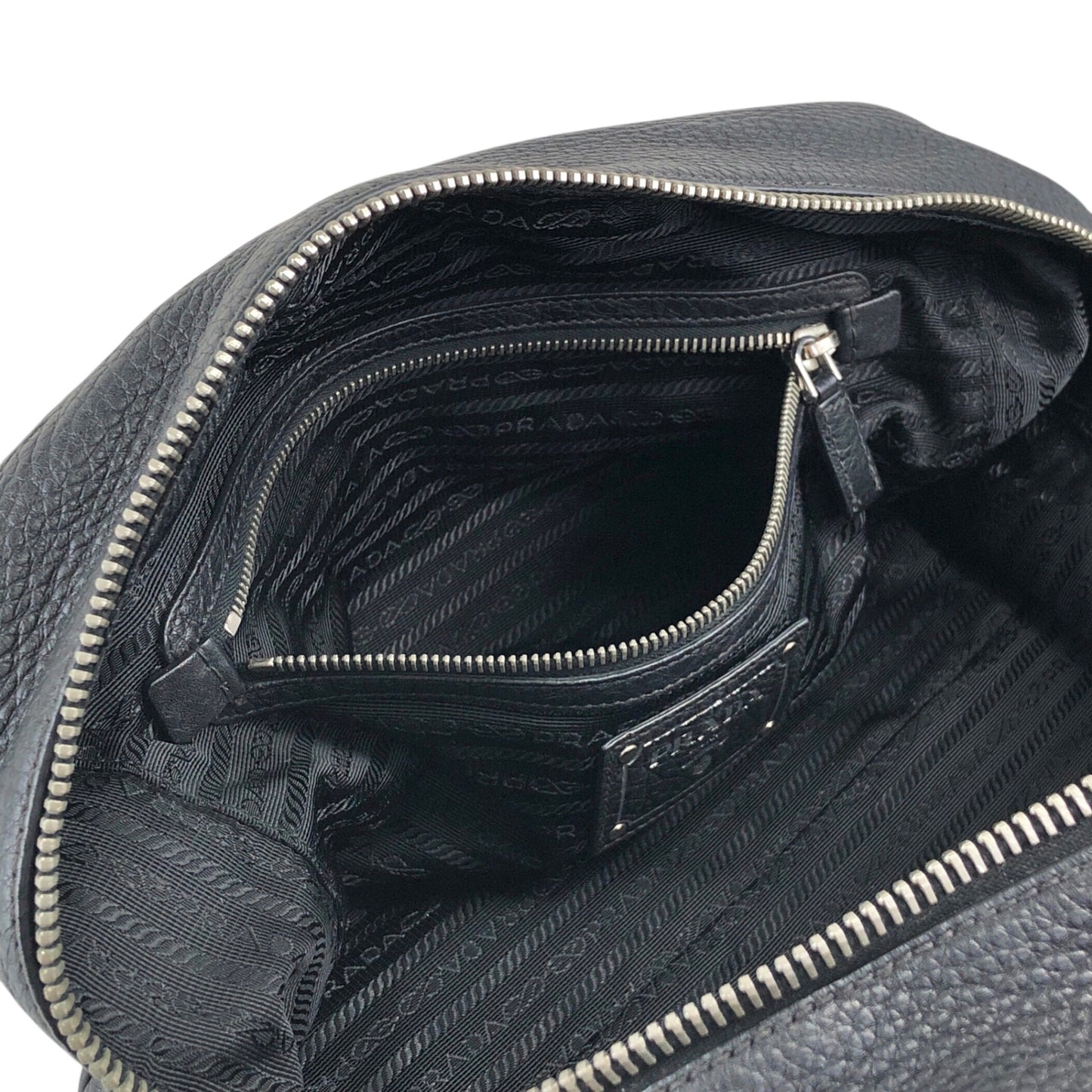PRADA Logo Embossed Small Boston bag Handbag Black Vintage maefbu