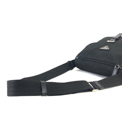 PRADA Triangle Logo Front Buckle Nylon Leather Shoulder bag Black Vintage ykd4wx