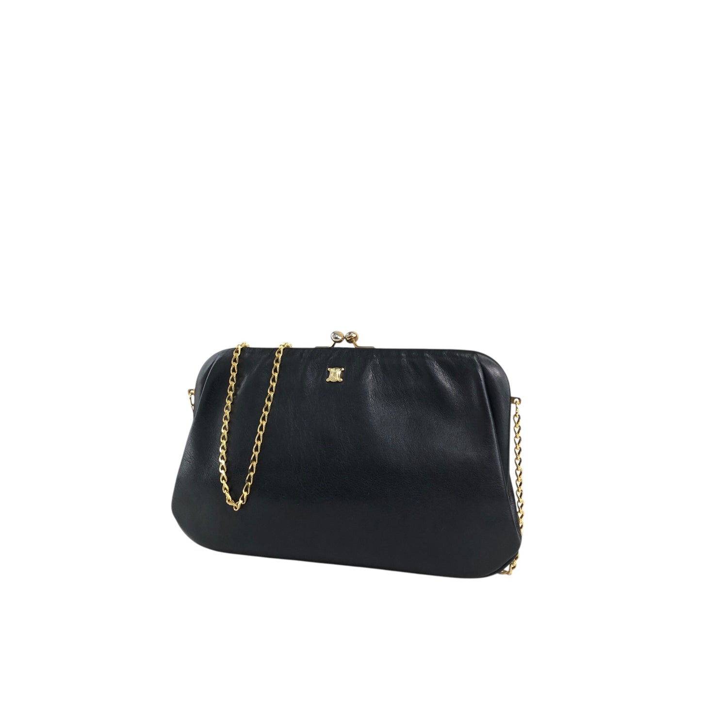 CELINE Blason Metal Clasp Chain Shoulder bag Black Vintage fsu5cp