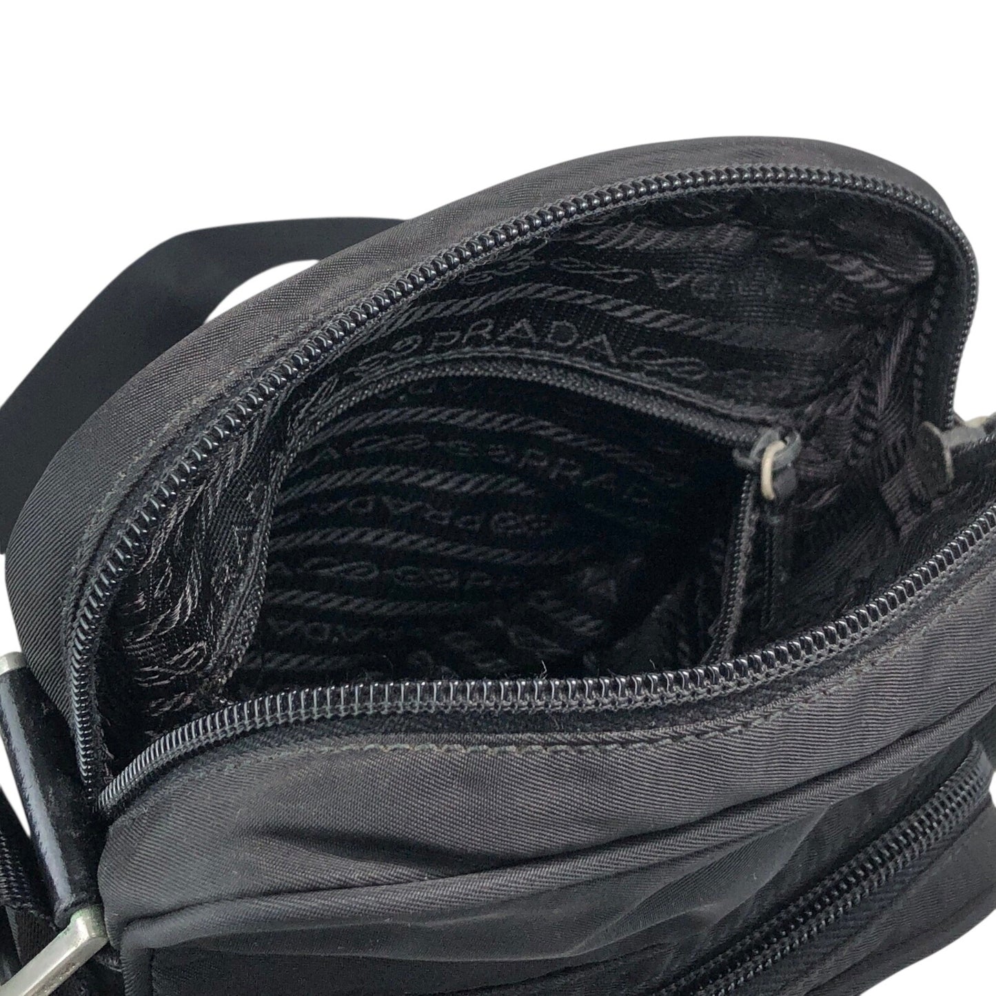 PRADA Tessuto Triangle Logo Small Shoulder bag Black Vintage 2vvf25