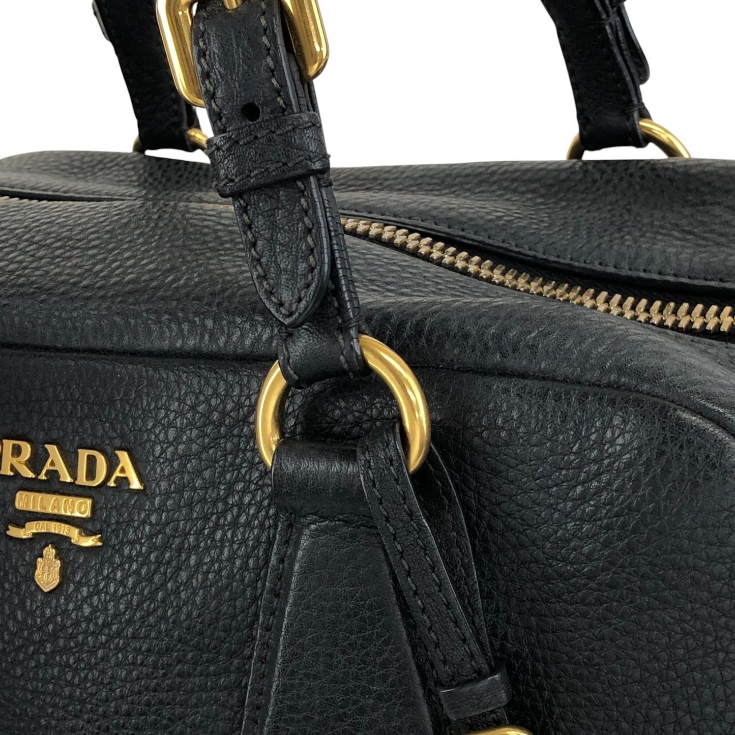 PRADA Logo Small Boston bag Handbag Black Vintage c8s4mf