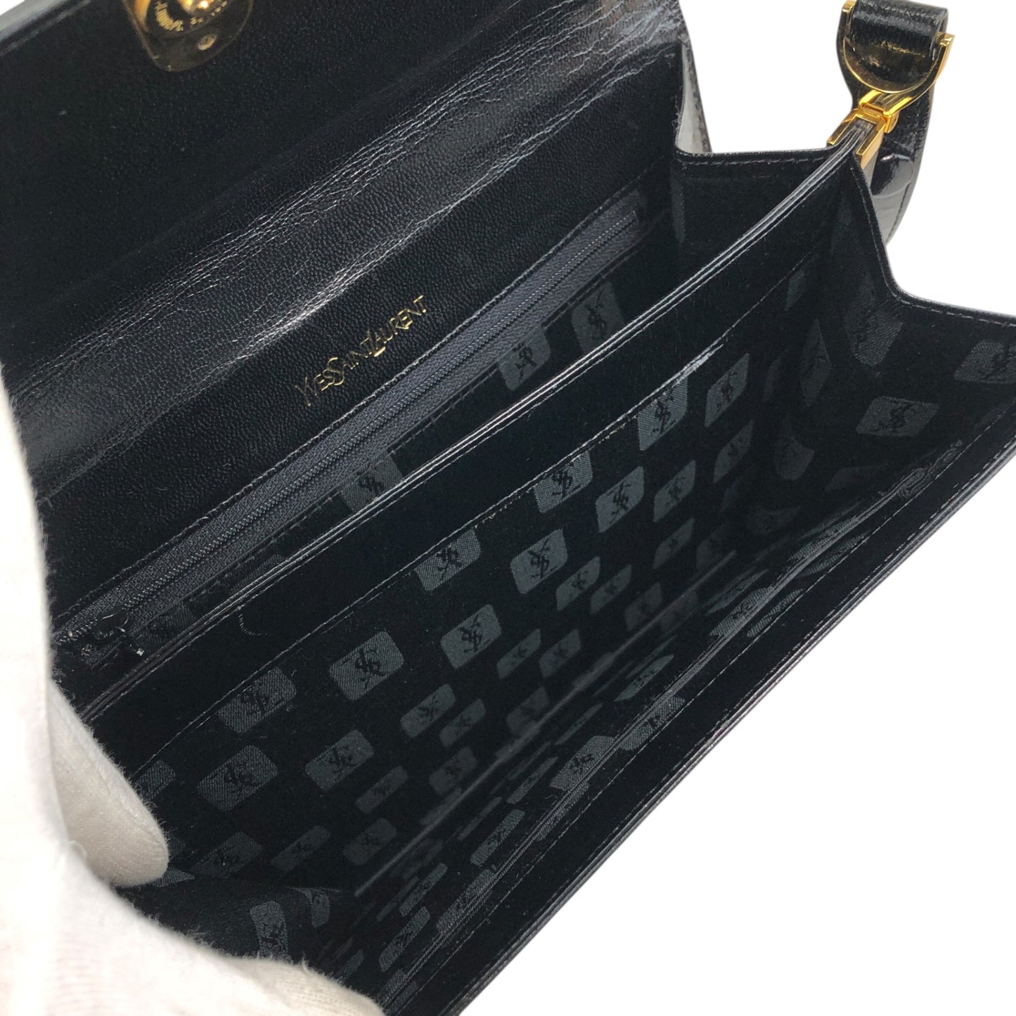 Yves Saint Laurent YSL Logo Handbag Shoulder bag Black Vintage 5nbvi3