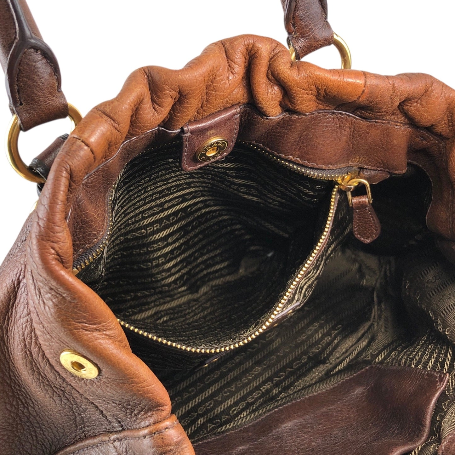 PRADA Logo  Handbag Totebag Brown Vintage  2ssadw