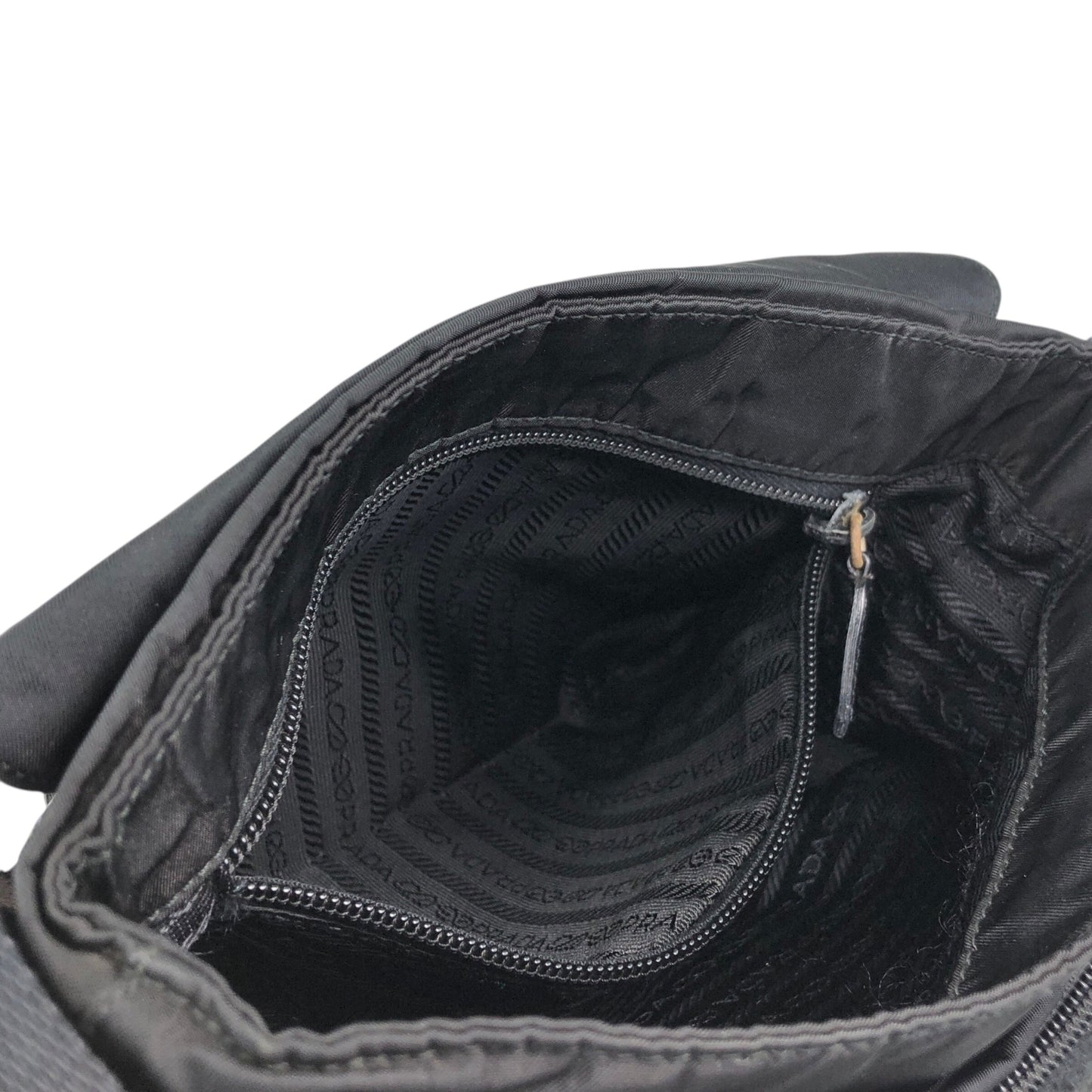 PRADA Tessuto Triangle Logo Front Buckle Shoulder bag Black Vintage dh6ap8