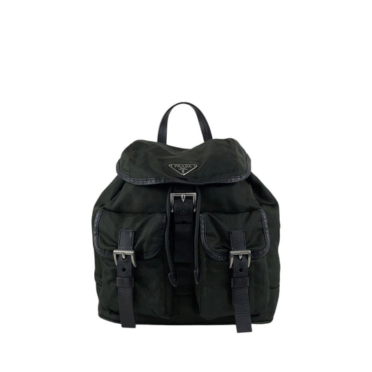 PRADA Tessuto Triangle Logo Double Pocket Backpack Black Vintage kuuttd