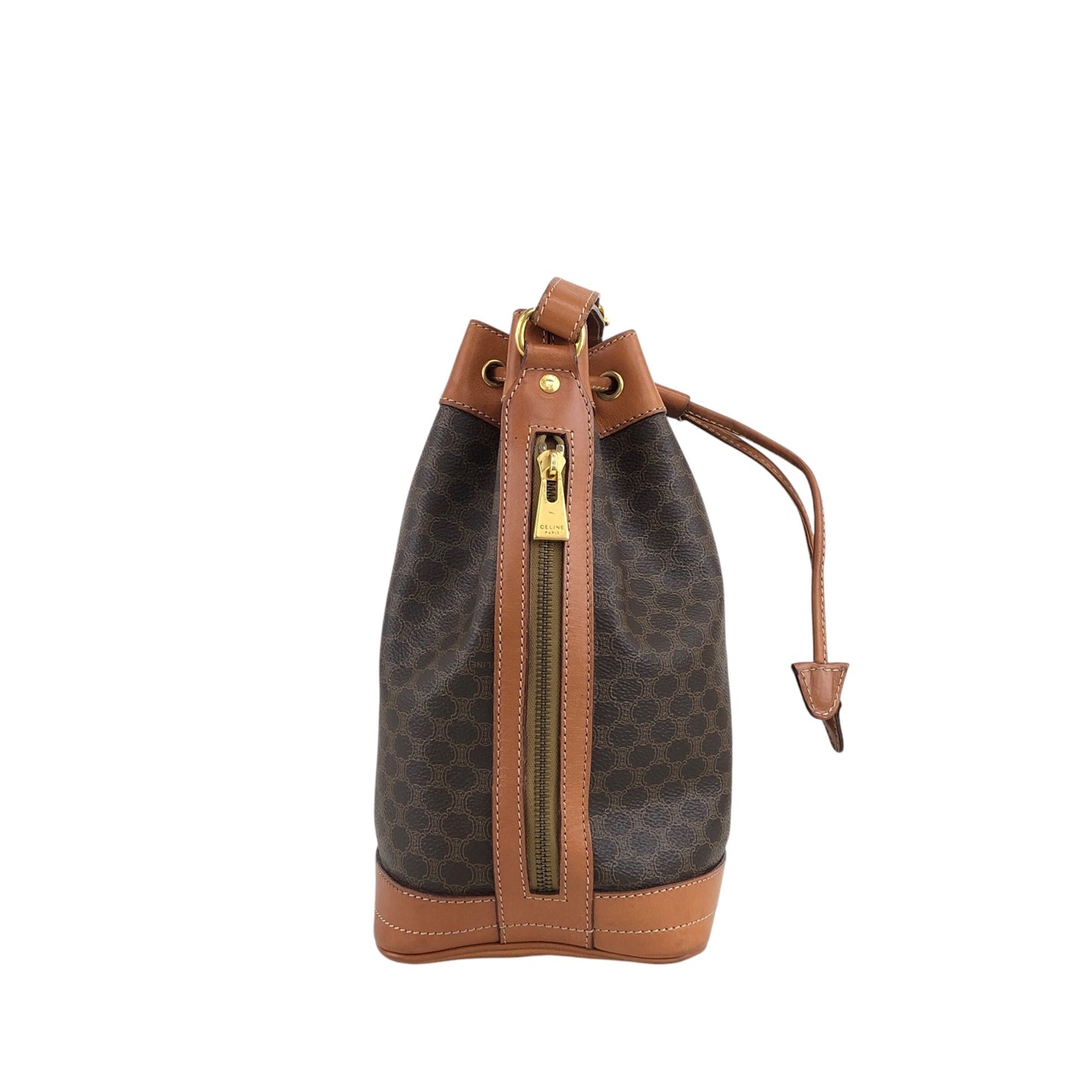 CELINE Macadam Blason Drawstring Shoulder bag Brown Vintage cfvr3f