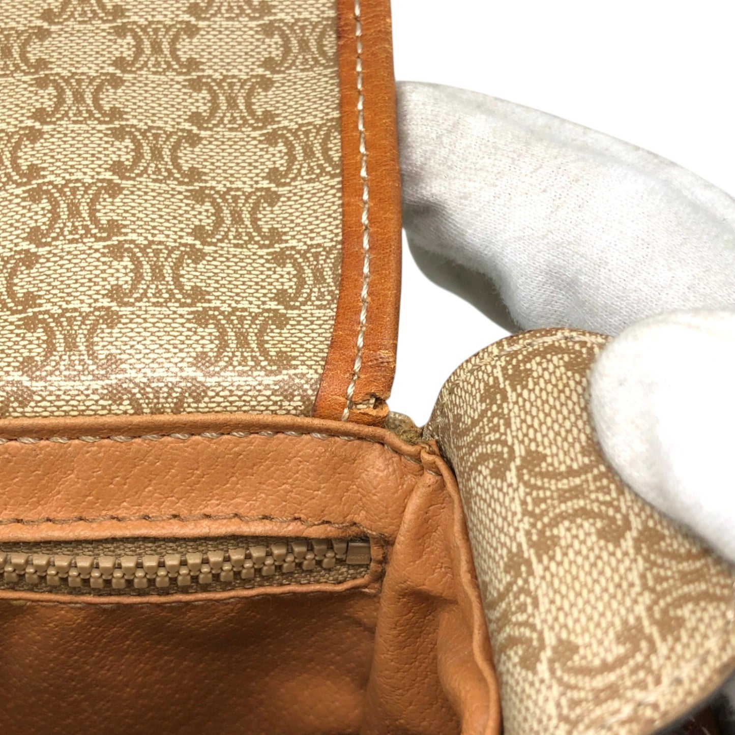 CELINE Macadam Horseshoe Small Shoulder bag Beige Vintage myw6bv