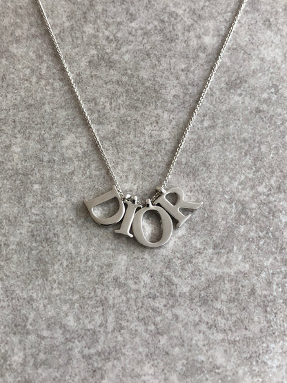 Christian Dior Logo Motif Necklace Silver Vintage 2wf278