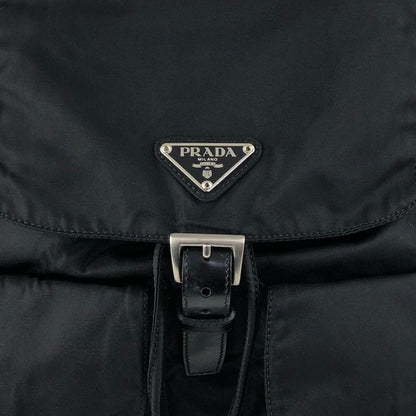 PRADA Tessuto Triangle Logo Front Buckle Double Pocket Backpack Black Vintage 5kjjr2