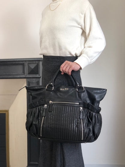 miumiu Front Zipper Handbag Totebag Black Vintage fx4ann