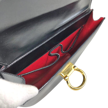 CELINE Gancini Double Flap Handbag Black Vintage j7dwju