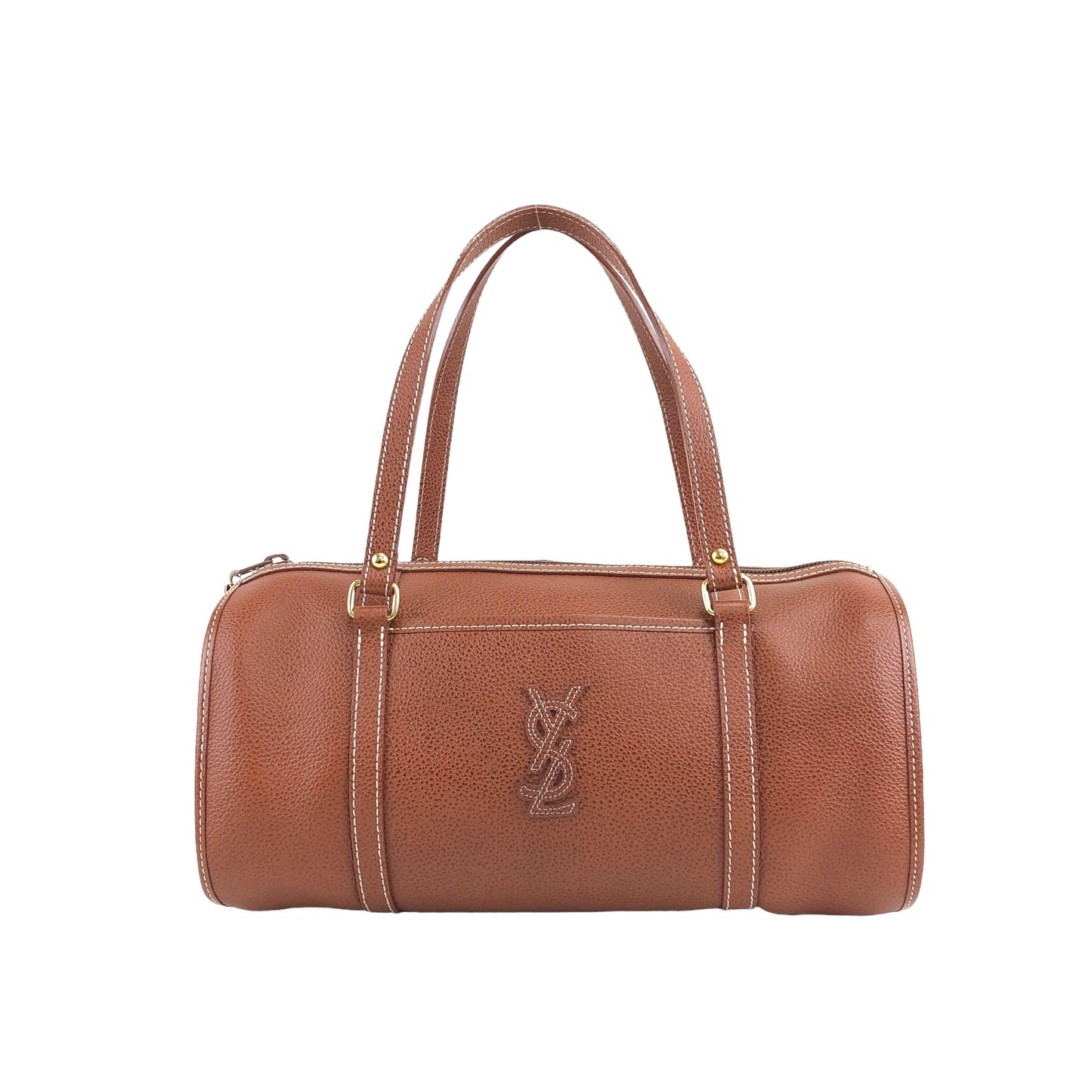 Yves Saint Laurent YSL Logo Stitch Handbag Brown Vintage bmihwz